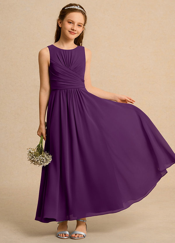 Azazie Ducky Junior Formal Vestidos de Niña de Flores Vestido de Uva de Gasa de Corte En A con Plisado image1