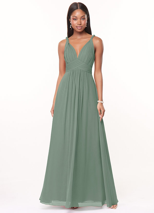 Azazie Maren Bridesmaid Dresses Silver Sage A-Line Pleated Chiffon Dress image1