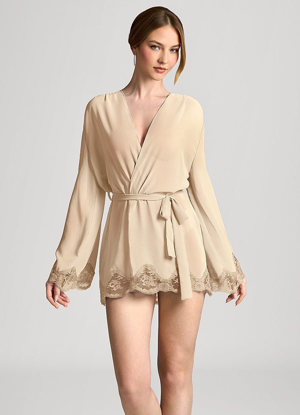 front Champagne Chiffon Scalloped Lace Trim Robe