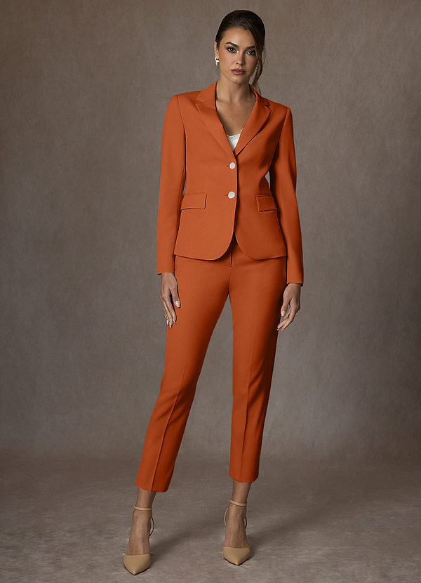 front Whitney Verbrande Sinaasappel Gestructureerd stretch cropped broekpak