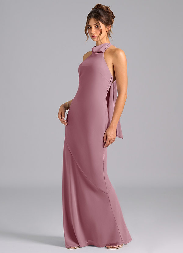 Azazie Velli Bridesmaid Dresses Vintage Mauve Mermaid High Neck Chiffon Dress image1