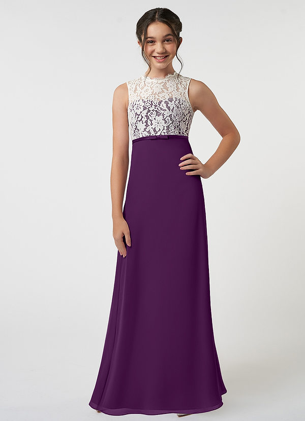 Azazie Rana Junior Robe Trapèze en Mousseline de soie Dentelle Grain De Raisin image1