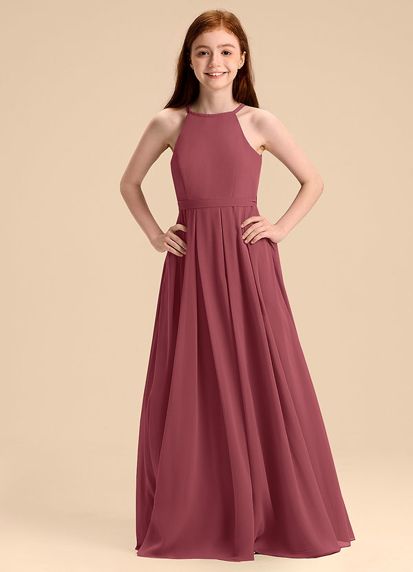 Azazie Arianthe Junior Merlot A-Line Pleated Chiffon Dress image1