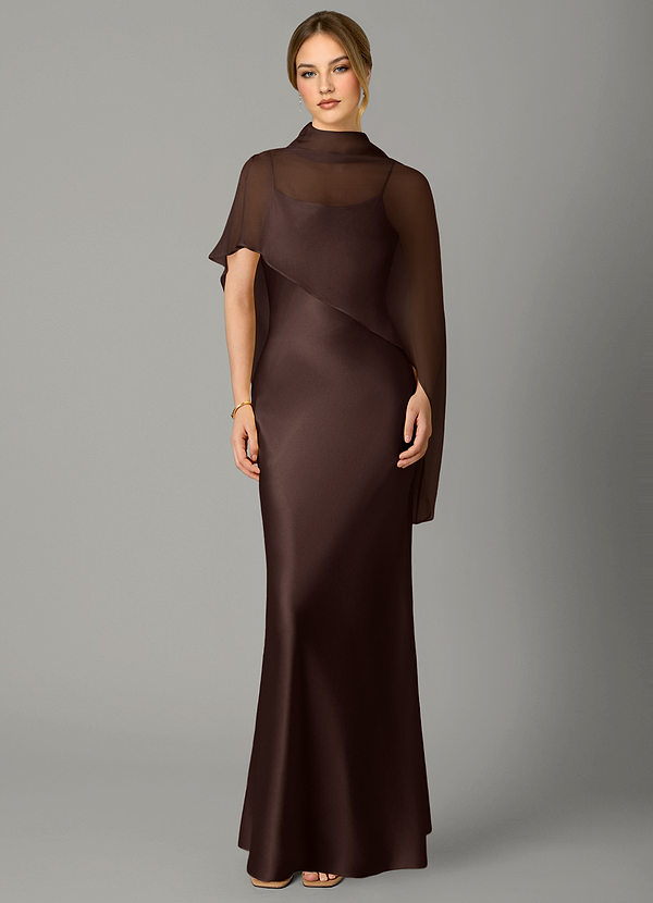 Azazie Jaleesa Bruidsmeisjes Jurken Jurk van Stretch Satijn met A-Lijn Hoge Kraag Ganache image1