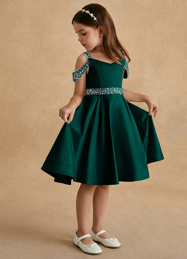 Azazie Judi Bloemenmeisjes Jurken A-Lijn Jurk van Mat Satijn Pijnboom image1