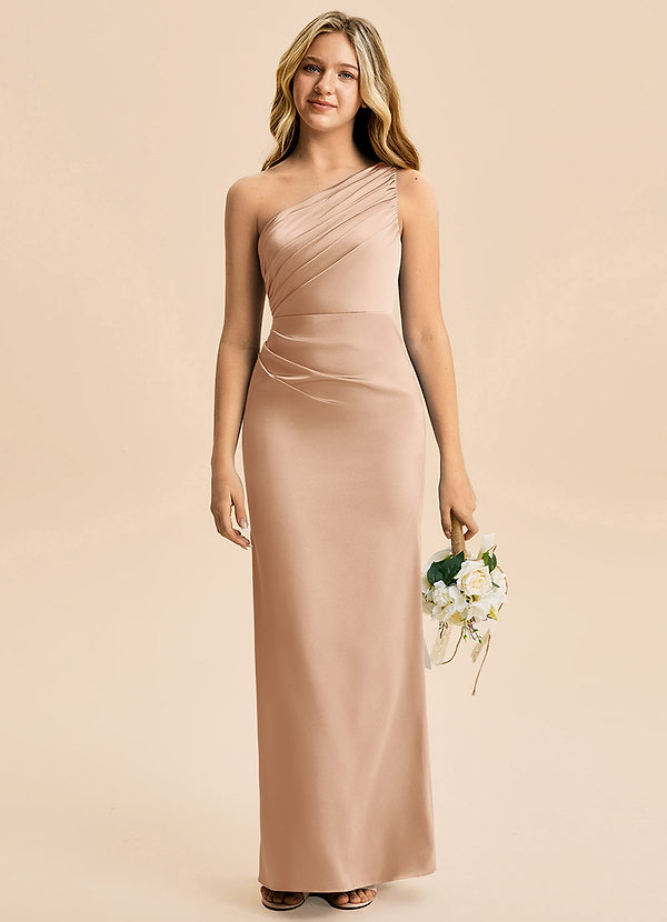 Azazie Akilah Junior Etui Plissee Stretch-Satin Kleid Englisches Rosa image1