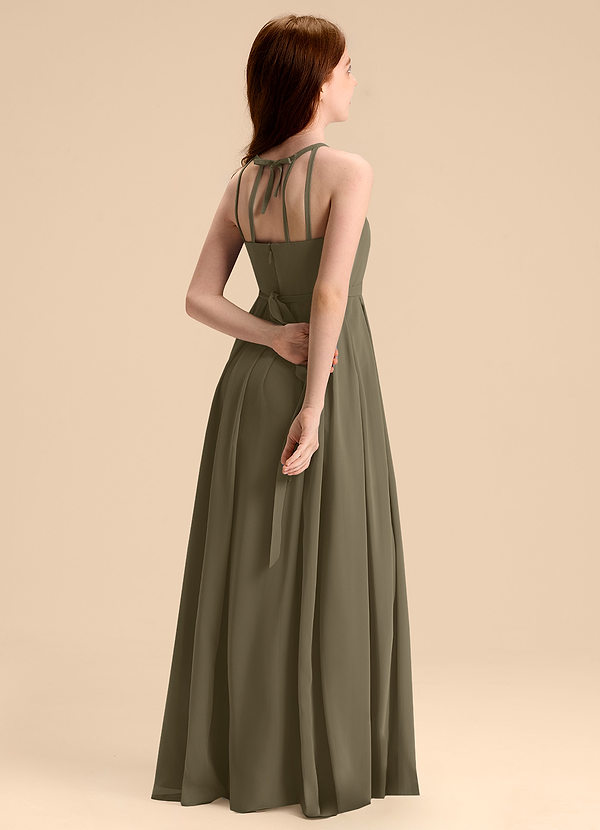 Azazie Arianthe Junior Vestido de Verde Sauce de Gasa de Corte en A con Plisado image1