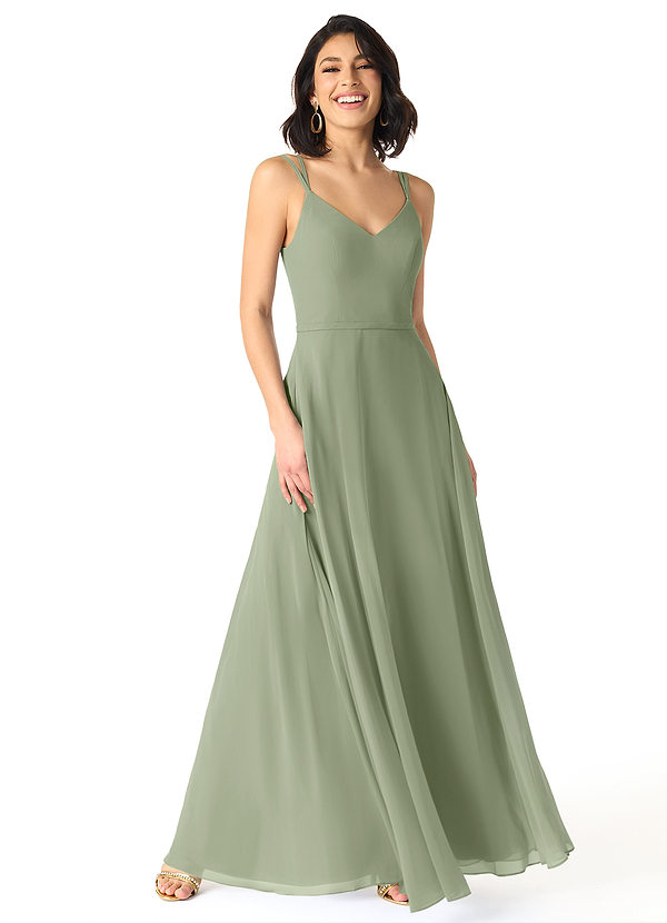 Azazie Janine Vestidos de dama de honor Vestido Pistacho de Gasa de Línea A con Cuello en V image1