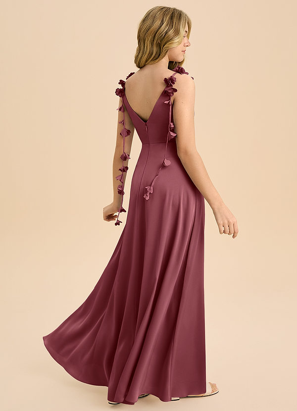 Azazie Gumdrop Junior Robe Empire en Satin extensible Plissée Rose Du Désert image1