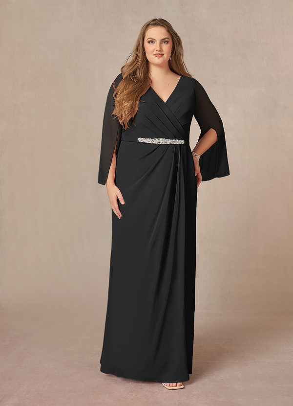 Azazie Belinda Robe Mère de la Mariée & du Marié Robe Trapèze en Mousseline de soie Col V plissé Noir image1