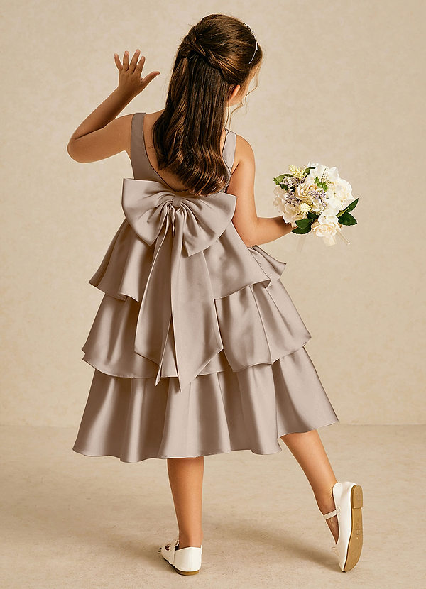 Margery Flower Girl Dresses Taupe A-Line Bow Stretch Satin Dress image1
