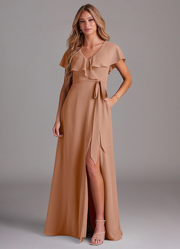 Azazie Lainey Bridesmaid Dresses Champagne Rose A-Line with Pockets Chiffon Dress image1