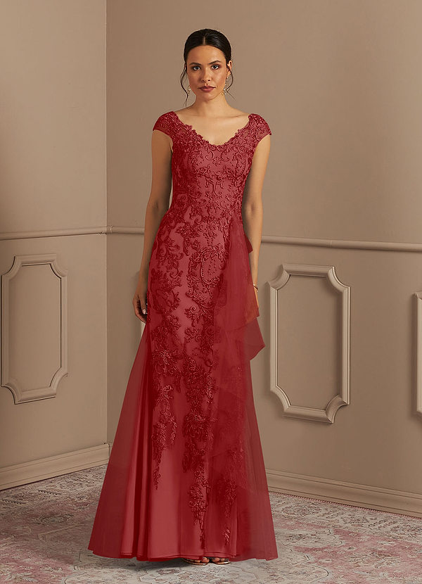 Azazie Melena Mother of the Brides Dresses Rust Mermaid Lace Tulle Dress image1