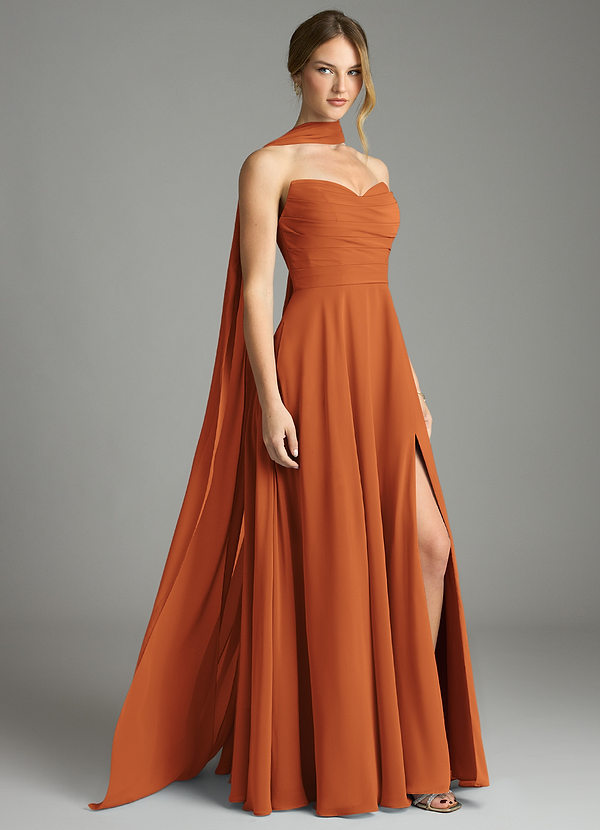 Azazie Ayla Abiti da Damigella Abito A-Line in Chiffon Scollo a Cuore Cannella image1