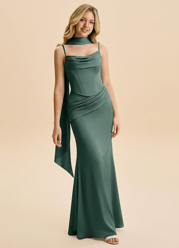 Sorrel Junior Sea Moss Mermaid Ruched Stretch Satin Dress image1