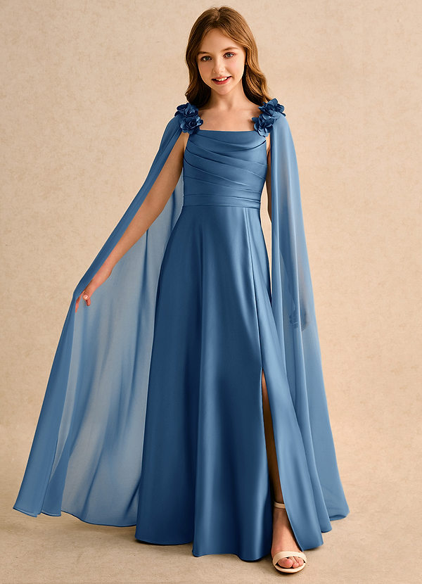 Azazie Rosita Girls Formal Sukienki dla dziewczynek sypiących kwiaty Linia A Pofałdowany Matowy satynowy Długość podłogi Sukienka image1