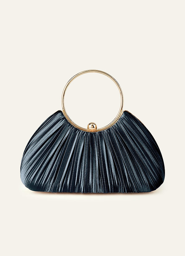 front Matching Color Metallic Satin Pleated Handbag