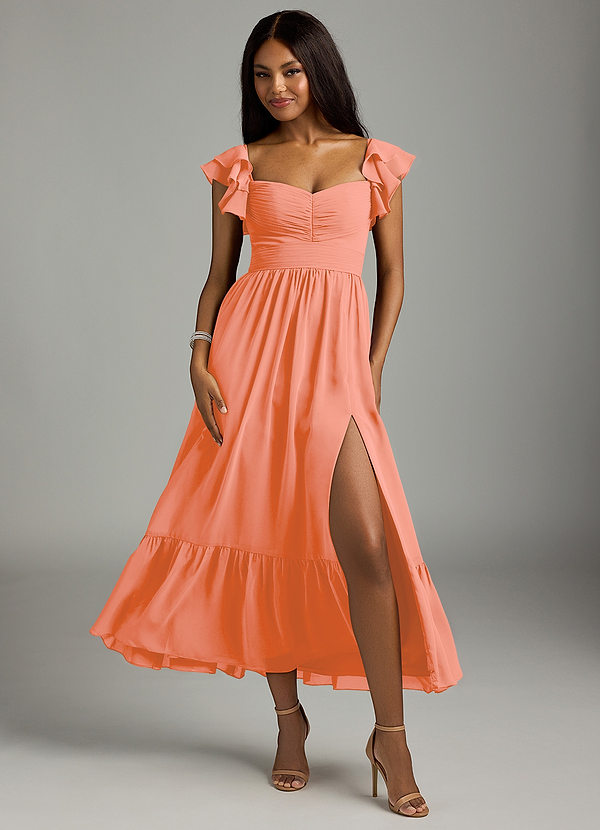 Azazie Anaya Bridesmaid Dresses Sunset A-Line Pleated Chiffon Dress image1