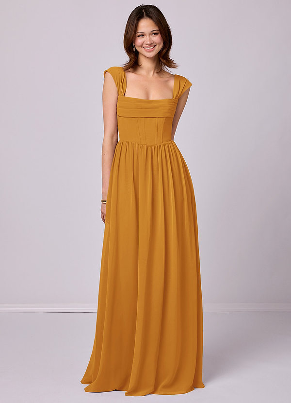 Barbie ♥ Azazie Bridesmaid Dresses Butterscotch A-Line Corset Chiffon Dress image1