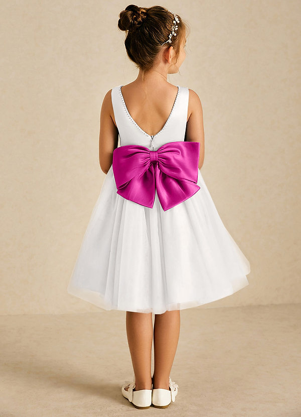 Azazie Seline Flower Girl Dresses Ivory Fuchsia A-Line Bow Tulle Dress image1