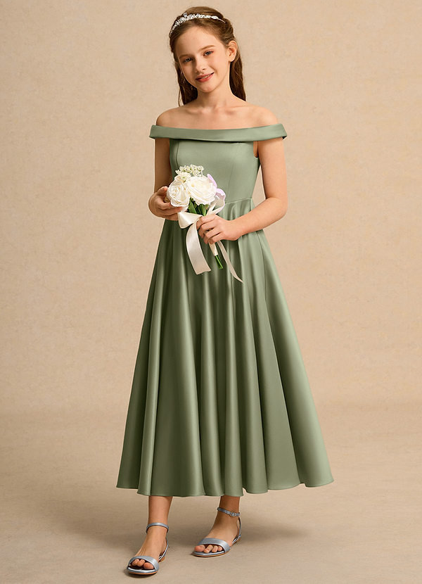 Azazie Teeny Girls Formal Abiti da Ragazza di Fiori Abito A-Line in Raso Opaco Plissettato Pistacchio image1