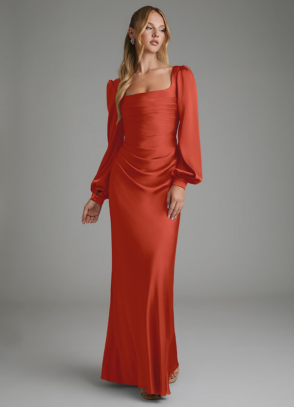 Azazie Brianna Vestidos de dama de honor Vestido Óxido de Satén Elástico de Corte Sirena con Corsé image1
