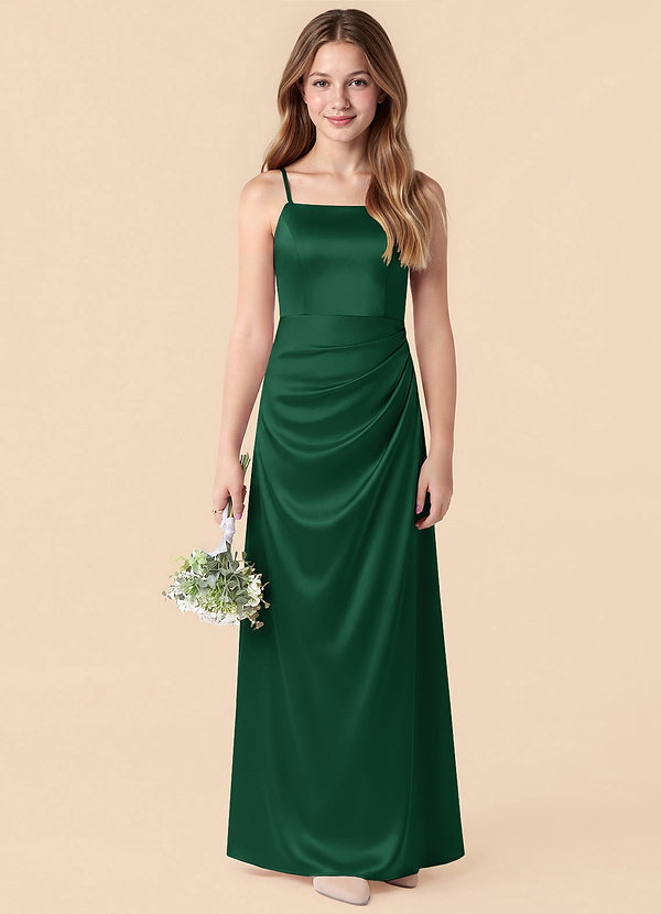 Azazie Renna Junior Meerjungfrau-Linie Plissee Stretch-Satin Kleid Dunkelgrün image1