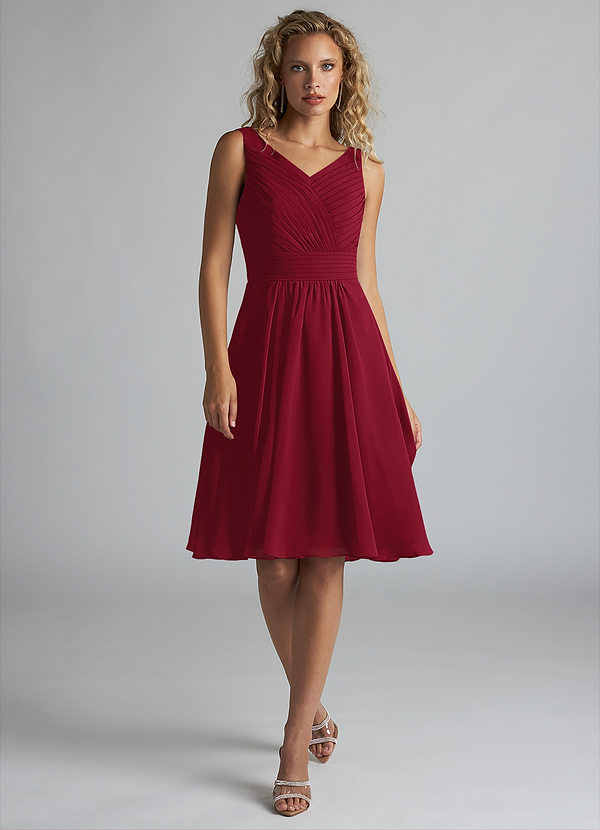 Azazie Grace Bridesmaid Dresses Burgundy A-Line Pleated Chiffon Dress image1