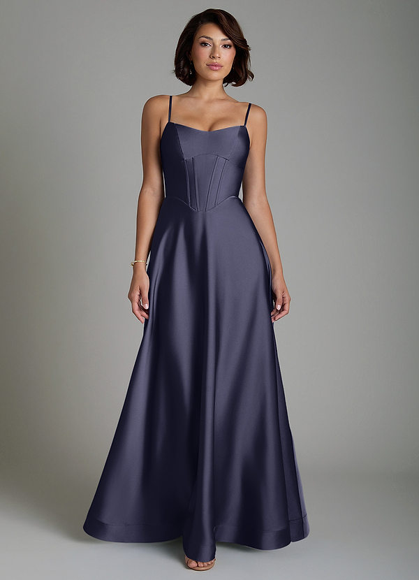 Azazie Nona Bridesmaid Dresses Stormy A-Line Pleated Stretch Satin Dress image1