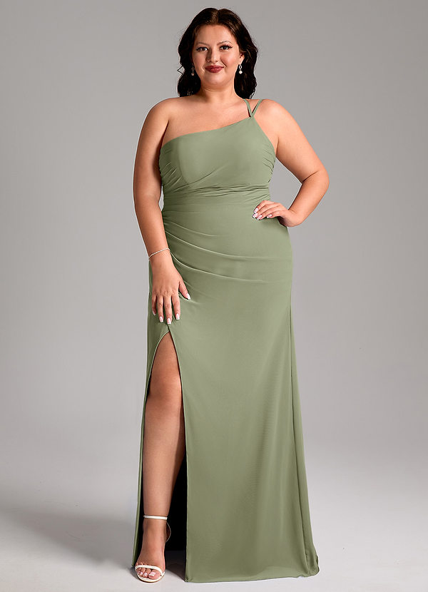 Azazie Eren Brautjungfernkleider Etui One-Shoulder Chiffon Kleid Pistazie image1