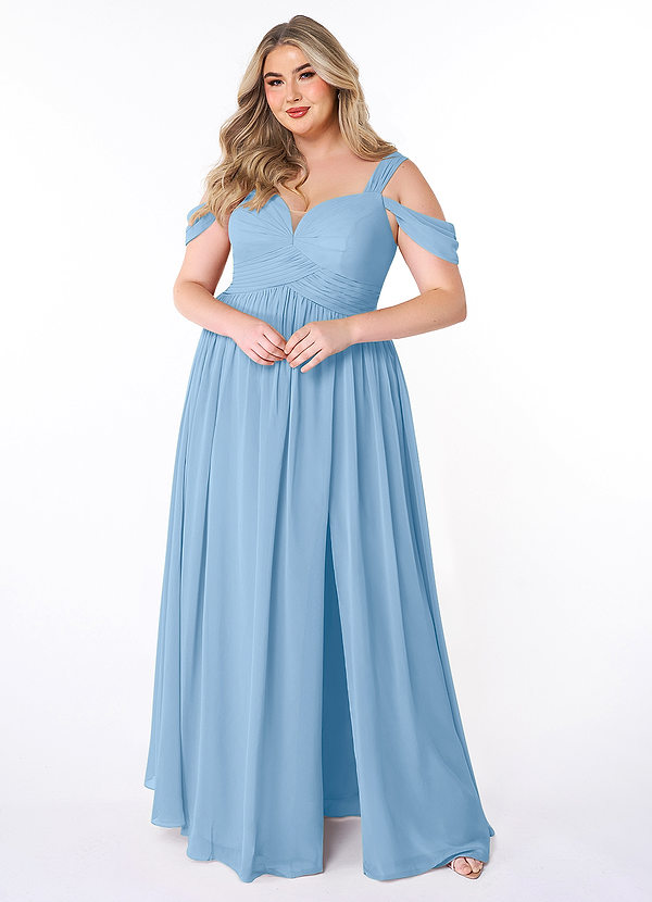 Azazie Lianne Brautjungfernkleider A-Linie Schulterfrei Chiffon Kleid Puderblau image1