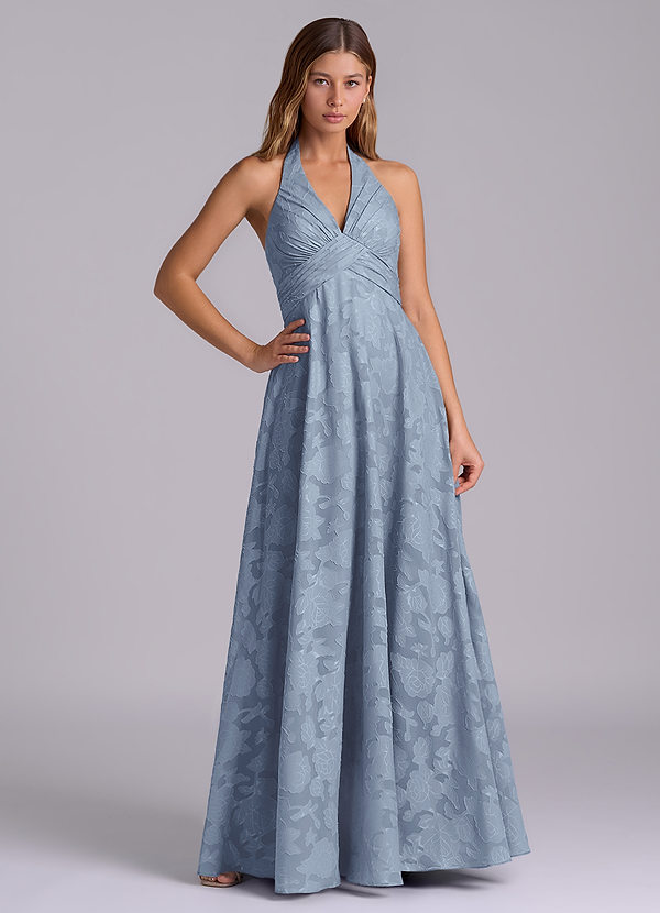 Azazie Tessie Brudtärneklänningar Klä av A-Linje i Blommig Utbrändhet Plisserad Dammblå image1