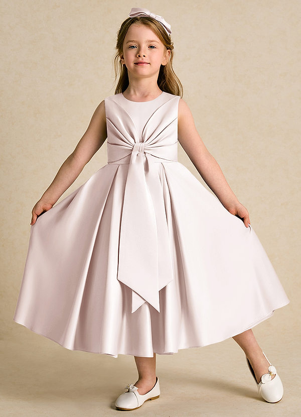 Azazie Lady Flower Girl Dresses Rose Petal A-Line Pleated Matte Satin Dress image1