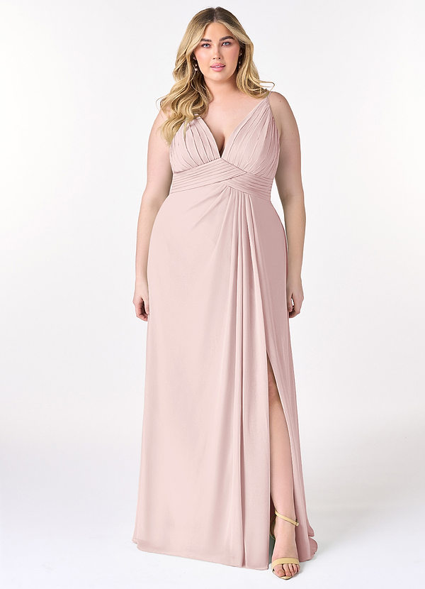 Azazie Maren Allure Bridesmaid Dresses Blushing Pink A-Line V-Neck Lace Chiffon Dress image1