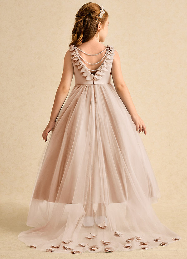 Azazie Lorita Robes de Fillette d'Honneur Robe Trapèze en Tulle Perlé Rose Perle image1