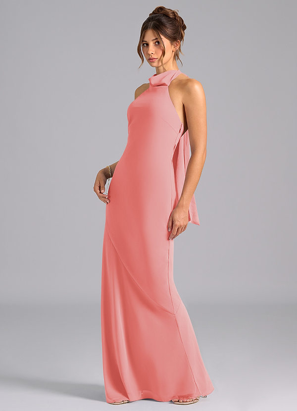 Azazie Velli Bridesmaid Dresses Coral Mermaid Bow Chiffon Dress image1