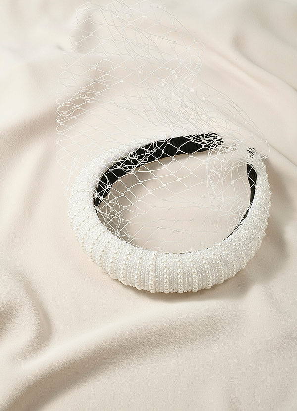 front Bridal Pearl Veil Headband