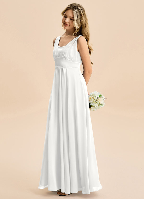 Azazie Odette Junior Vestido de Blanco de Gasa de Corte en A con Escote de Corazón image1