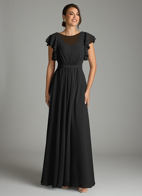 Azazie Daphne Modest Bridesmaid Dresses A-Line Ruffled Chiffon Floor-Length Dress image1