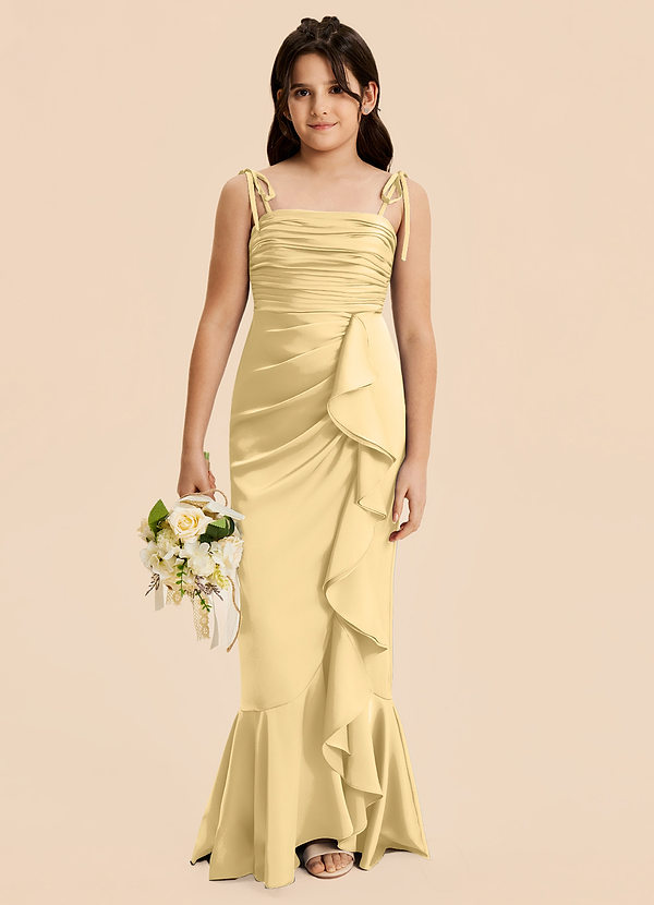 Azazie Ryan Junior Vestido de Butter de Satén Elástico de Corte Recto con Lazo image1