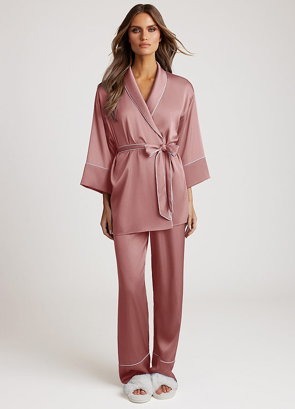front Dusty Rose Satin Trim Pajama Set
