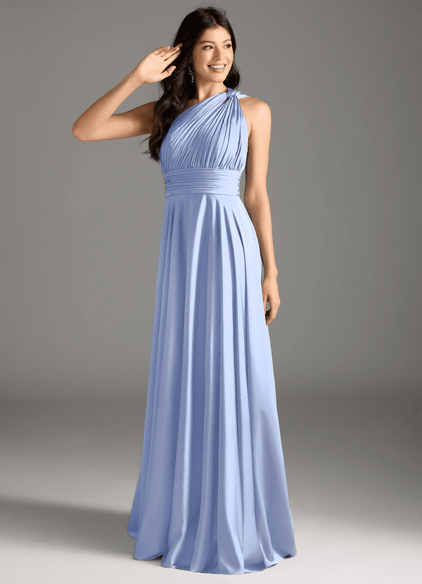 Azazie Charlize Bridesmaid Dresses Ice A-Line One Shoulder Stretch Satin Dress image1
