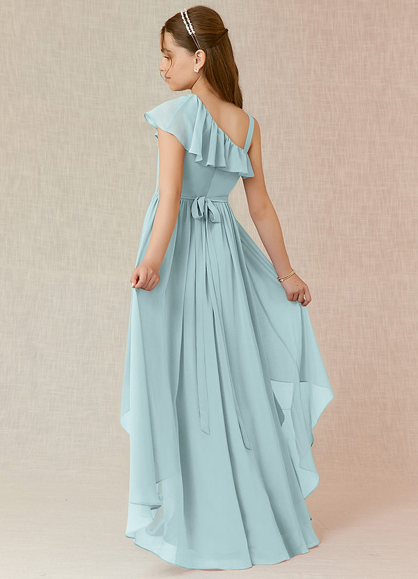 Azazie Mango Junior Robe Trapèze en Mousseline de soie Rayé Brume image1