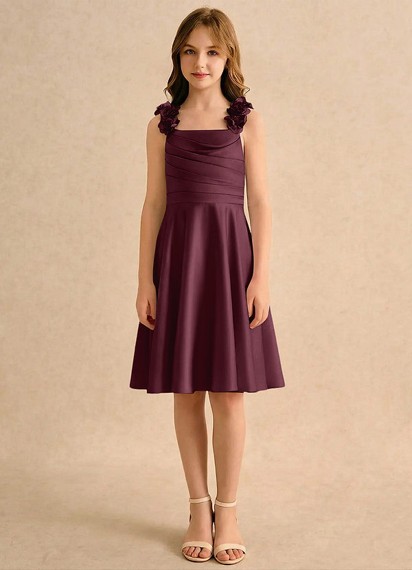 Azazie Resa Girls Formal Sukienki dla dziewczynek sypiących kwiaty Linia A Pofałdowany Matowy satynowy Długość do kolan Sukienka image1