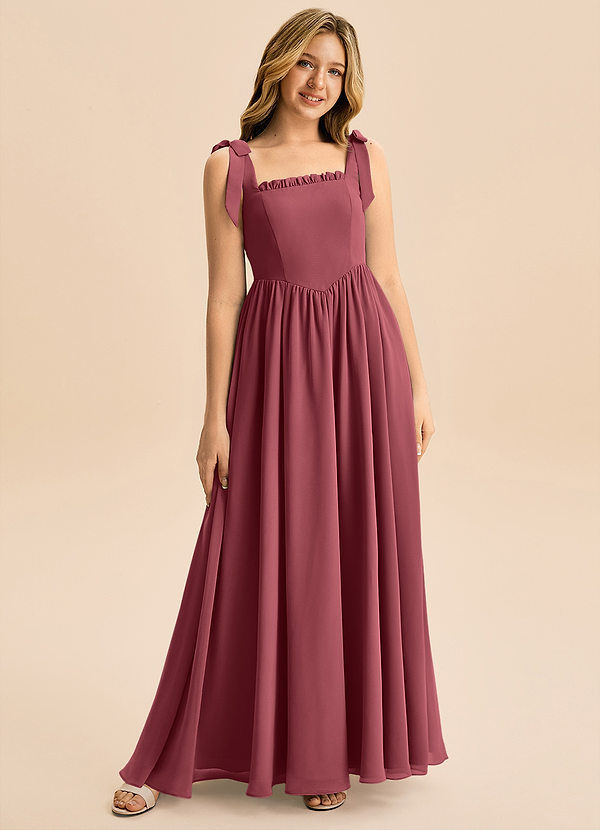 Azazie Delia Junior Abito A-Line in Chiffon Fiocco Merlot image1