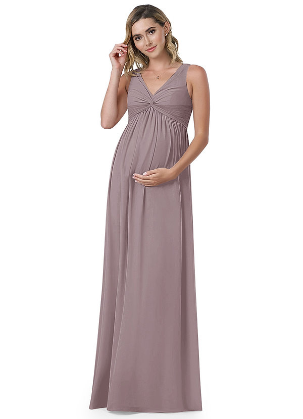 Azazie Yetta Maternity Bridesmaid Dresses A-Line V-Neck Gathered Chiffon Floor-Length Dress image1