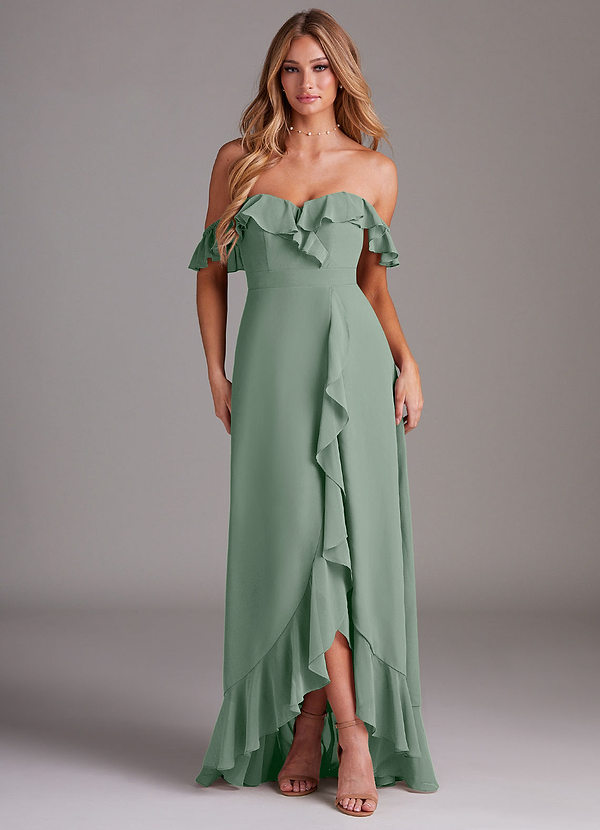 Azazie Lyra Bridesmaid Dresses Silver Sage A-Line Chiffon Convertible Dress image1