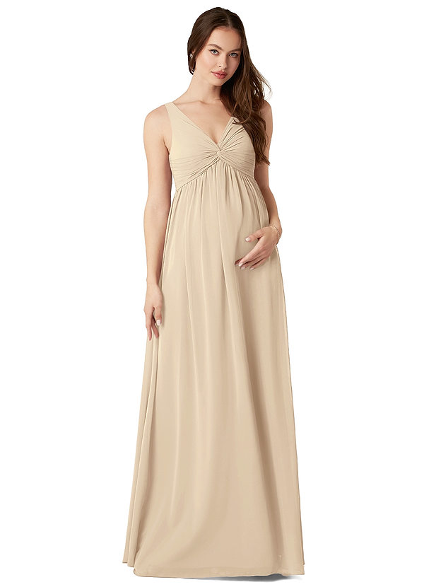 Azazie Yetta Maternity Bridesmaid Dresses A-Line V-Neck Gathered Chiffon Floor-Length Dress image1