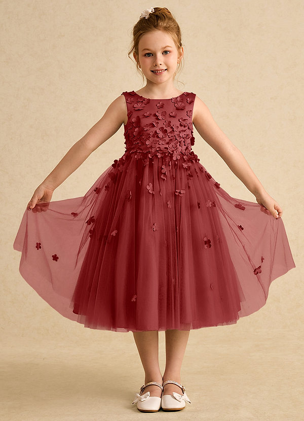 Azazie Lana Flower Girl Dresses Rust A-Line Sleeveless Matte Satin Dress image1