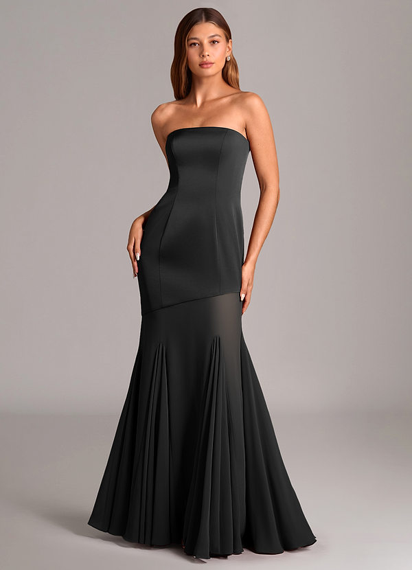 Azazie Uma Brautjungfernkleider Wandelbar Meerjungfrau-Linie Schulterfrei Chiffon Kleid Schwarz image1